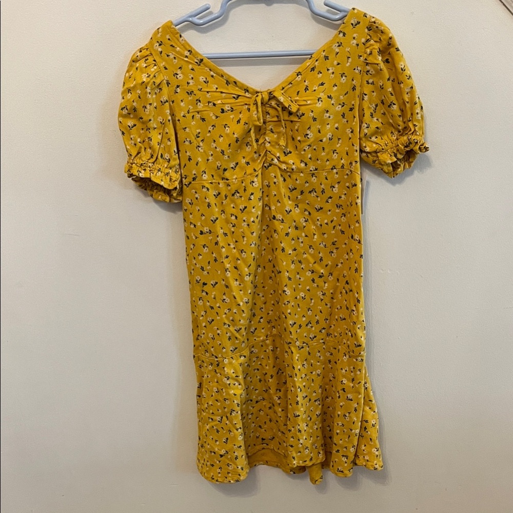 Old Navy Mustard Floral Puff Sleeve Dress